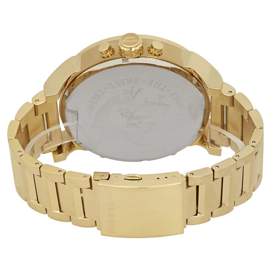 Diesel Mr. Daddy 2.0 watch caseback showing gold metal back and integrated strap