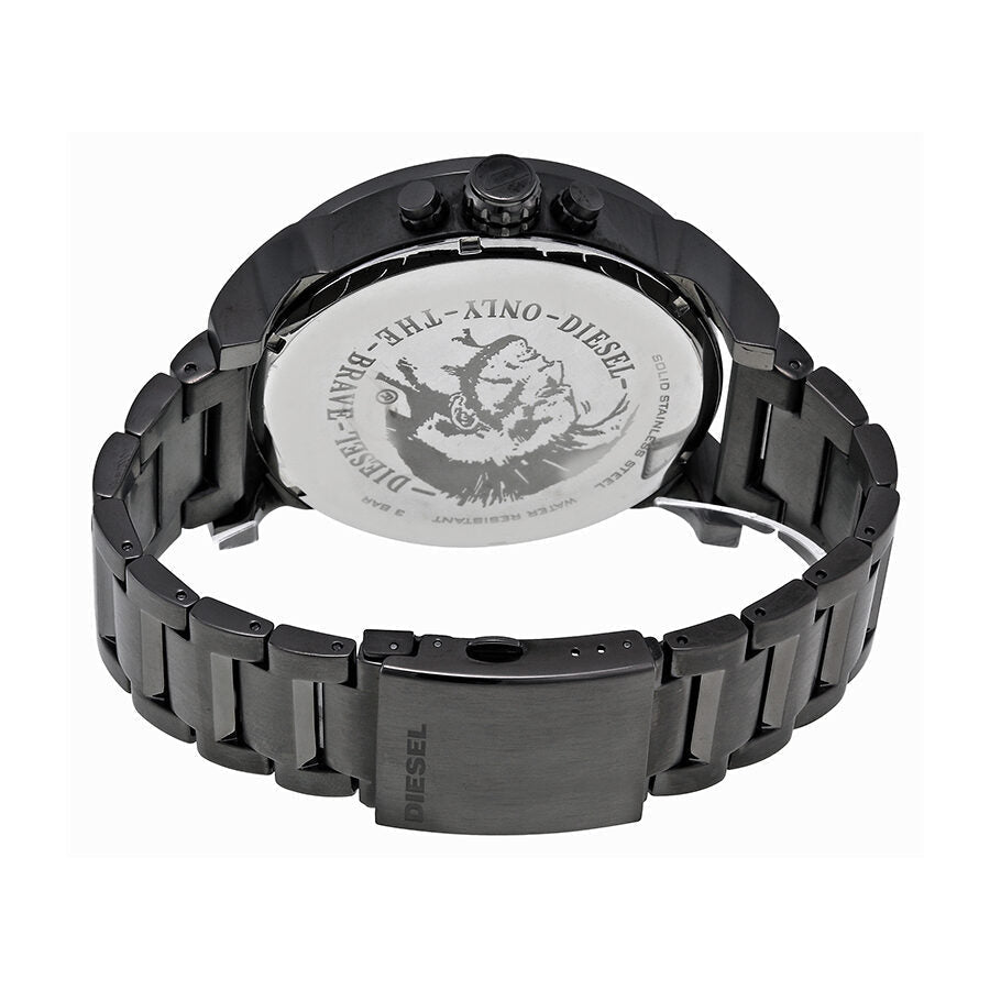 Diesel Mr. Daddy 2.0 DZ7331 case back showing engraved eagle logo and gunmetal finish