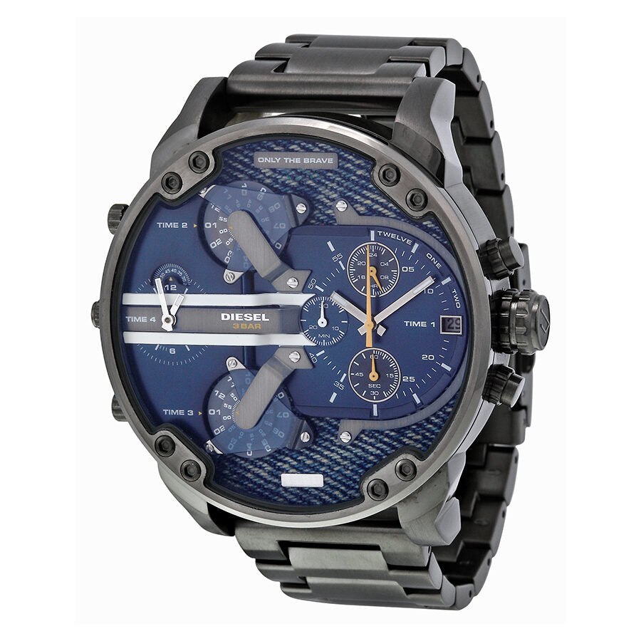 Diesel Mr. Daddy 2.0 DZ7331 blue dial quartz watch with dual time zones and chronograph subdials