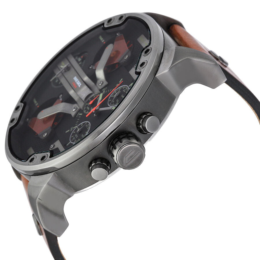 Side angle view of Diesel Mr. Daddy 2.0 watch showing case and strap