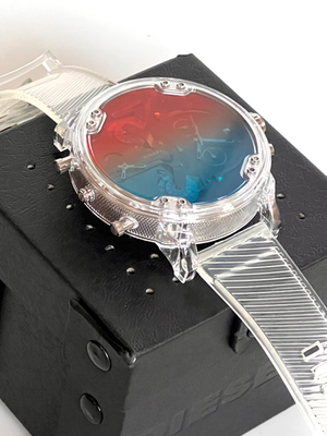 Diesel Mr Daddy 2.0 DZ7427 chronograph watch displayed on black presentation stand showing quad zone dial