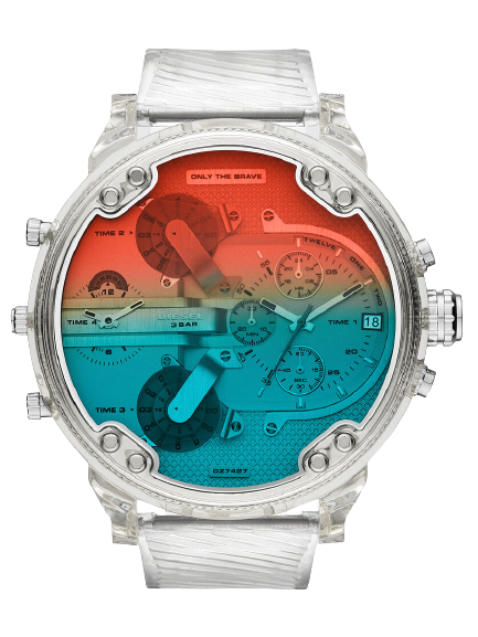 Diesel Mr Daddy 2.0 DZ7427 chronograph watch with quad zone clear dial showing red, yellow, turquoise and blue zones