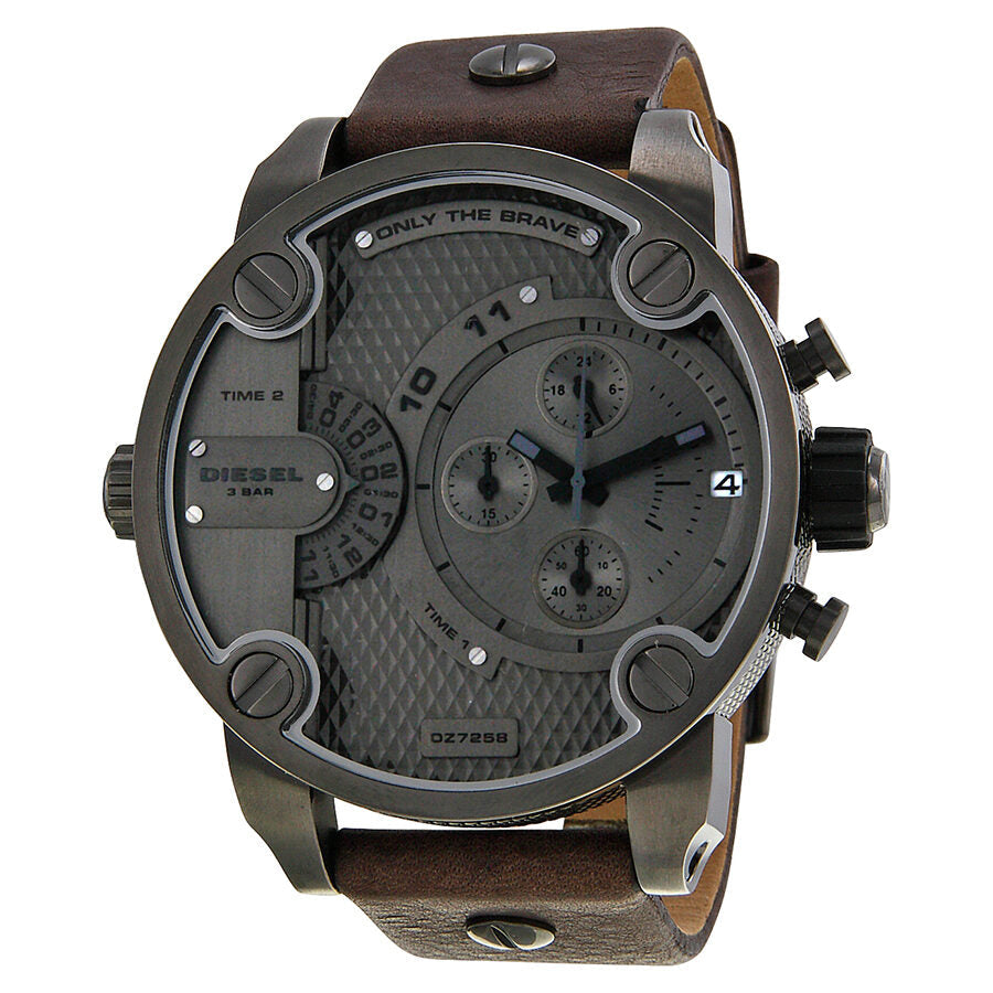 Diesel Only The Brave chronograph watch front view with grey dial and chronograph subdials
