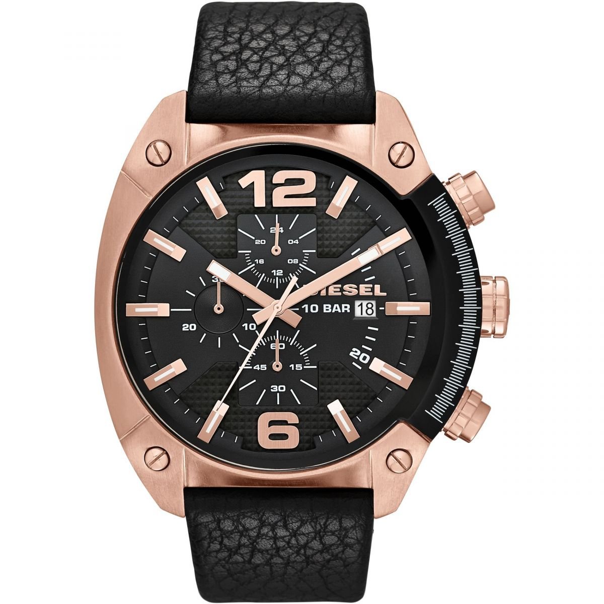 Diesel Overflow Chronograph Black Dial Black Leather Men's Watch DZ4297