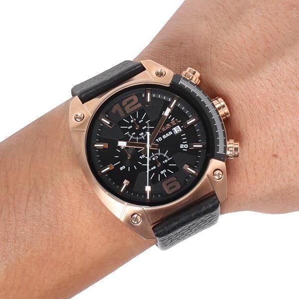Diesel Overflow watch on wrist showing black dial and rose gold case