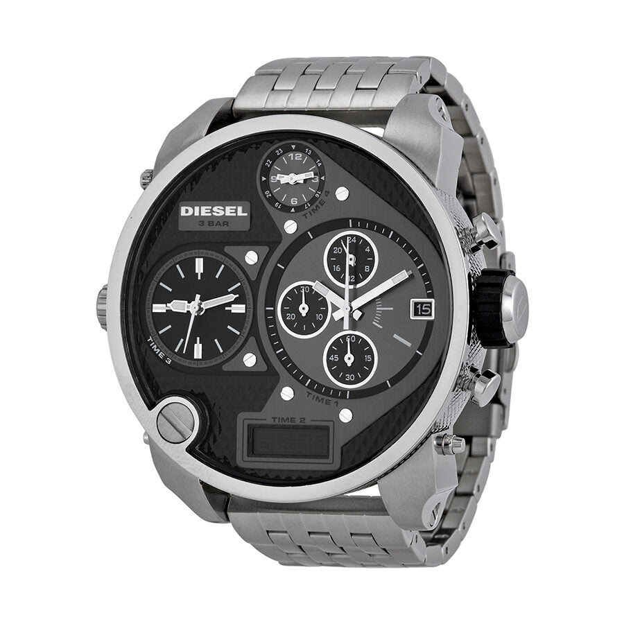Diesel SBA chronograph watch with dual analog and digital dials on stainless steel band