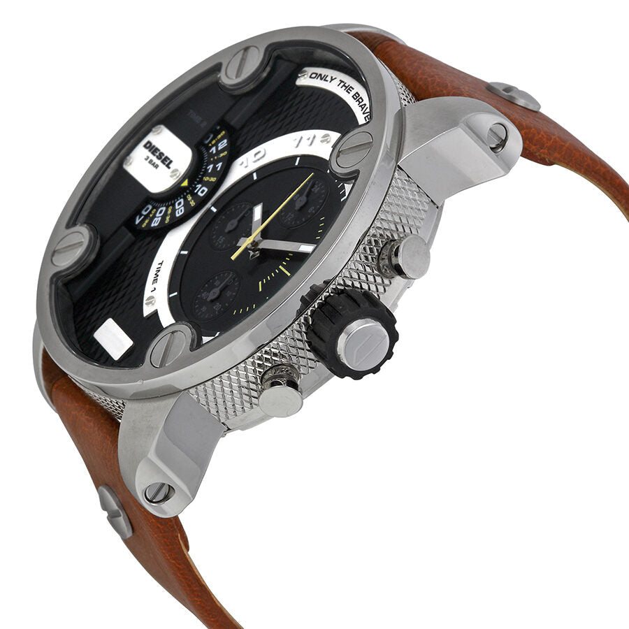Diesel SBA watch angled view showing chronograph subdials and stainless steel mesh bracelet detail