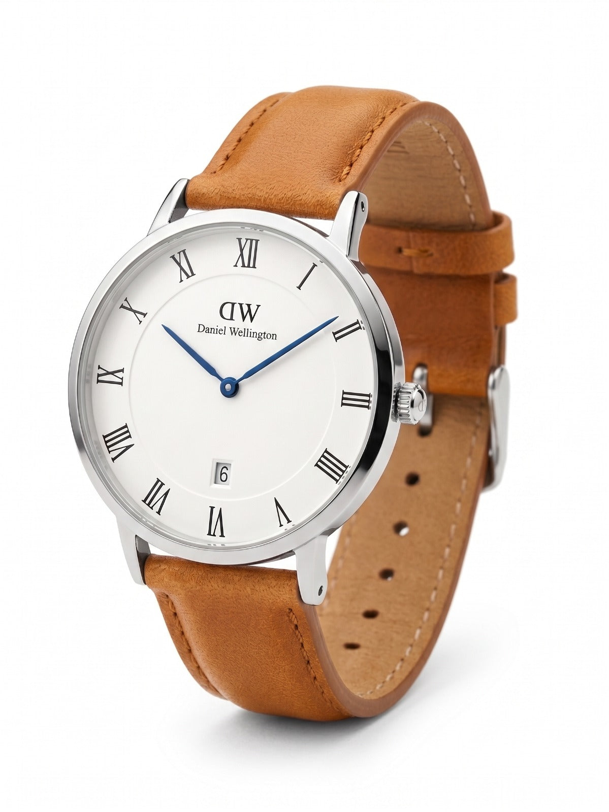Daniel Wellington Dapper Durham 38mm White Dial Brown Genuine Leather Silver Date Watch - DW00100116