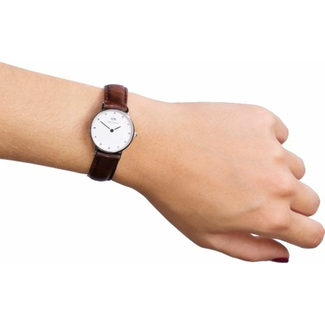 Daniel Wellington Classy St Mawes White Dial Brown Leather Strap Watch For Women - DW00100067
