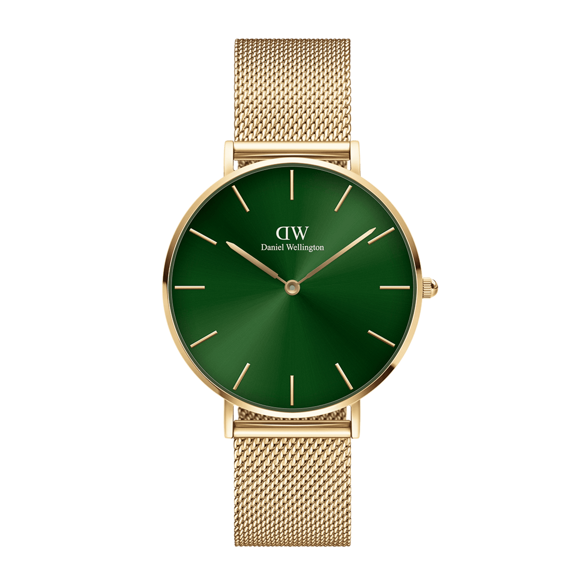 Daniel Wellington Petite Emerald women's watch with green dial and gold mesh strap