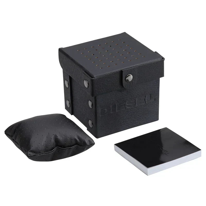 Diesel watch box with black Mega Chief DZ4476 pillow and documentation included