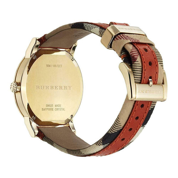 Burberry Women's Swiss Haymarket Check Fabric and Smooth Orange Leather Strap Women's Watch BU9016 - Watches of New Zealand #2