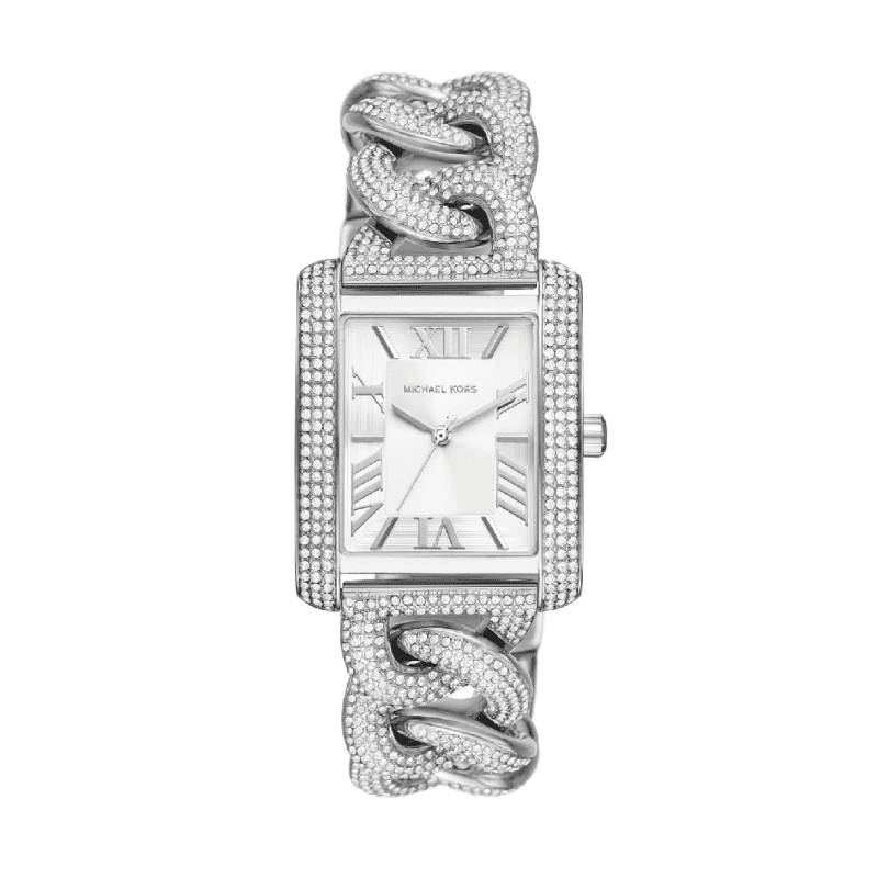 Oversized Emery Pavé Silver-Tone Curb-Link Watch