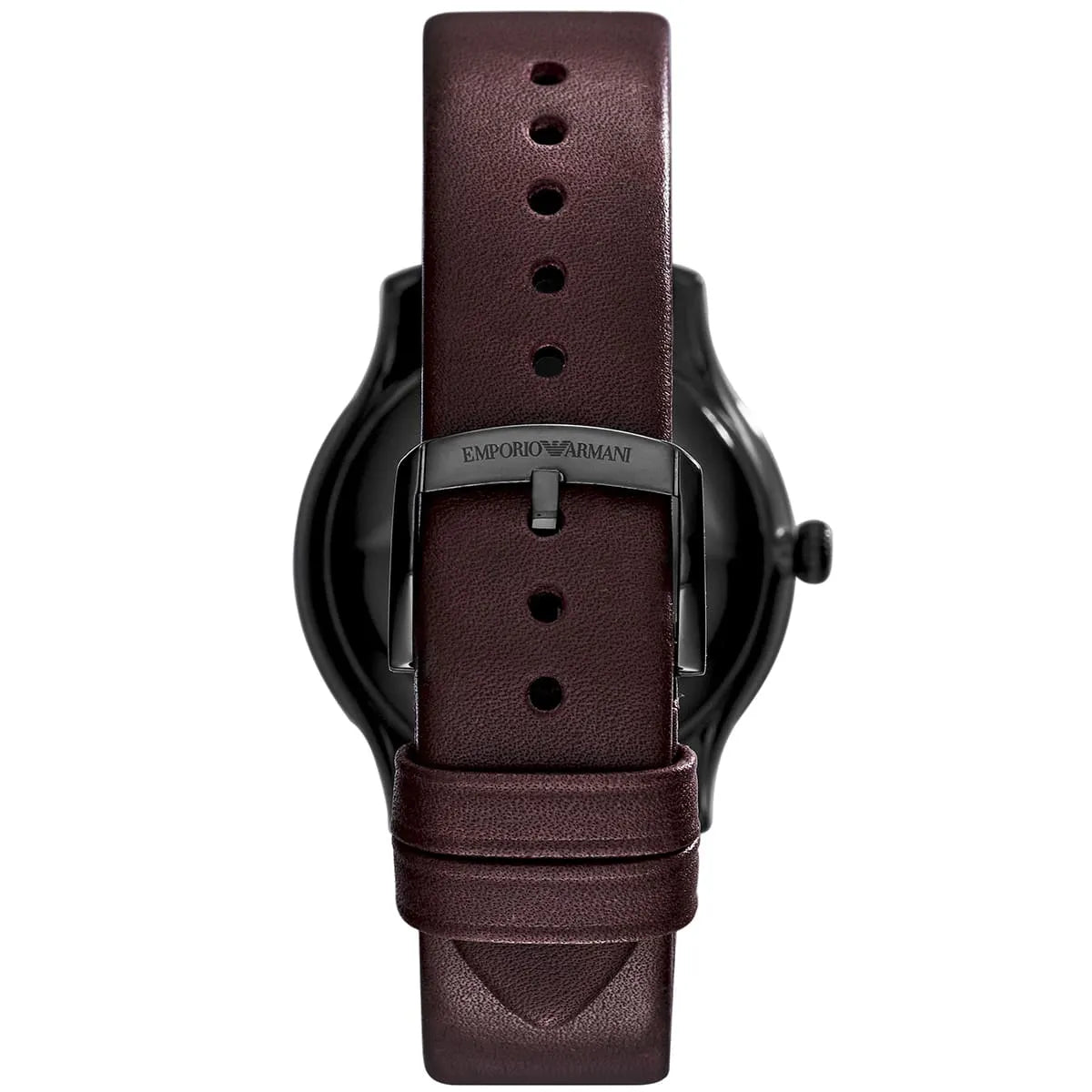 Caseback view of Emporio Armani Alpha AR1801 with solid stainless steel case