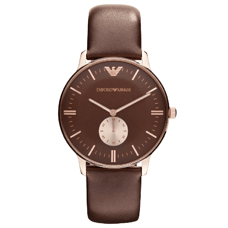 Emporio Armani Classic Brown Dial Brown Leather Strap Watch For AR0383