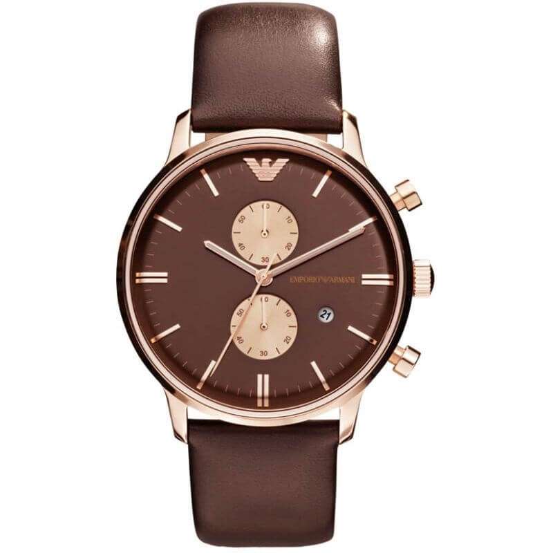 Emporio Armani Brown Dial Leather Strap Men's Watch AR0387