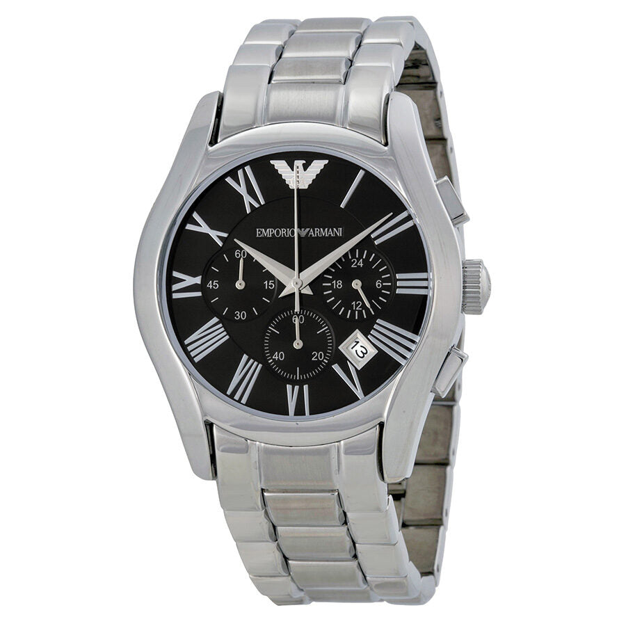 Emporio Armani AR0673 chronograph watch with black dial and stainless steel bracelet