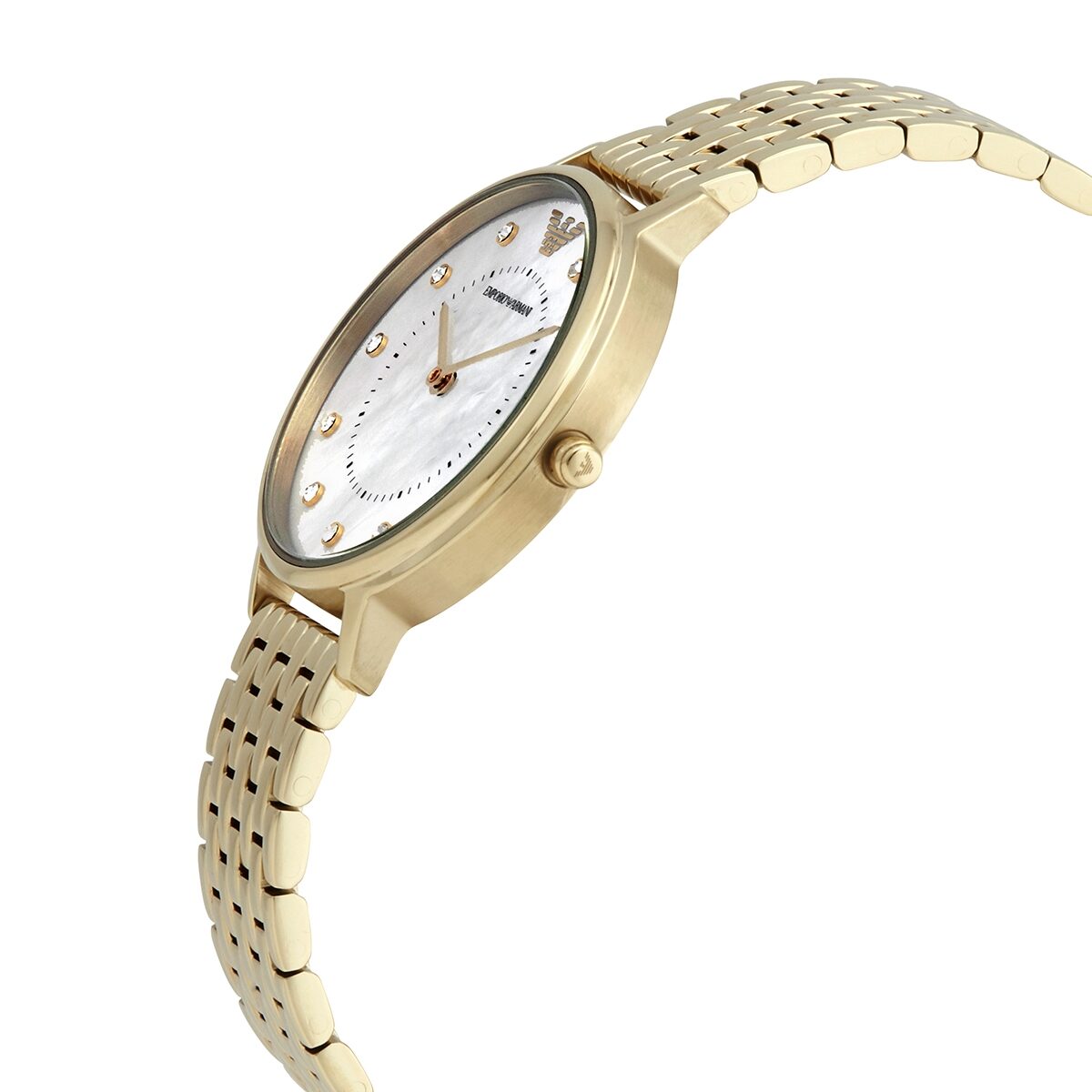Emporio Armani AR11007 side view showing case profile and gold-tone bracelet