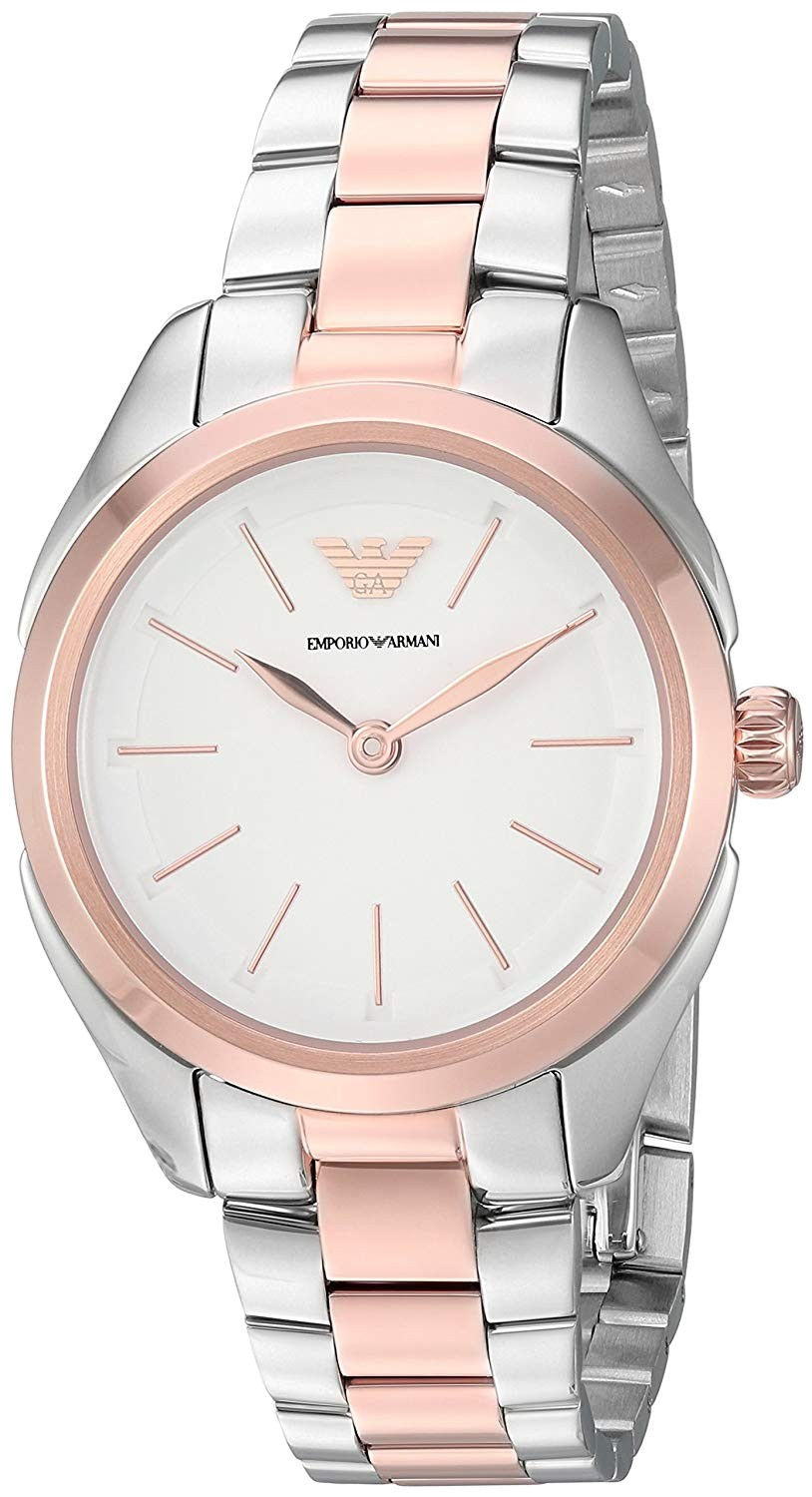Emporio Armani White Dial Two Tone Stainless Steel Strap Women's Watch - AR11029