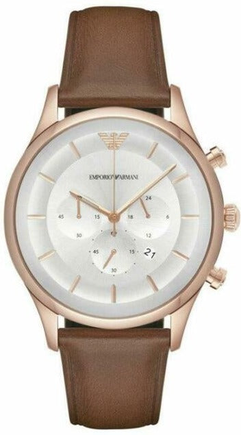 Emporio Armani Rose Gold  Brown Band Men's Watch - AR11043