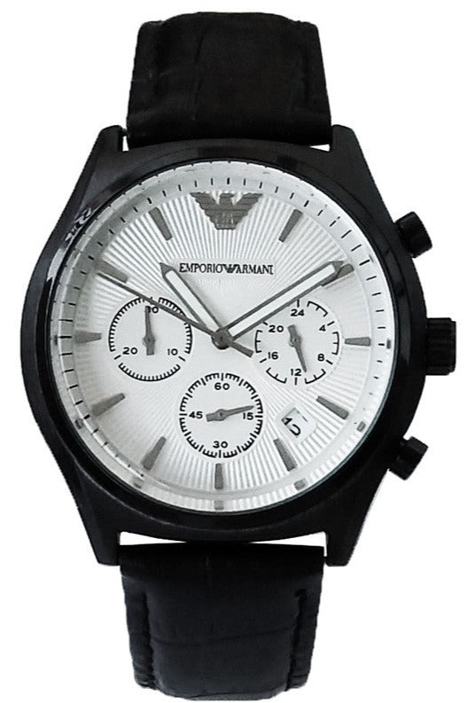 Emporio Armani Chronograph Quartz Silver Dial Black Rubber Strap Men's Watch - AR11048