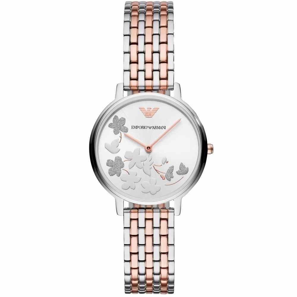 Emporio Armani AR11113 ladies watch with silver sunray dial and two-tone bracelet