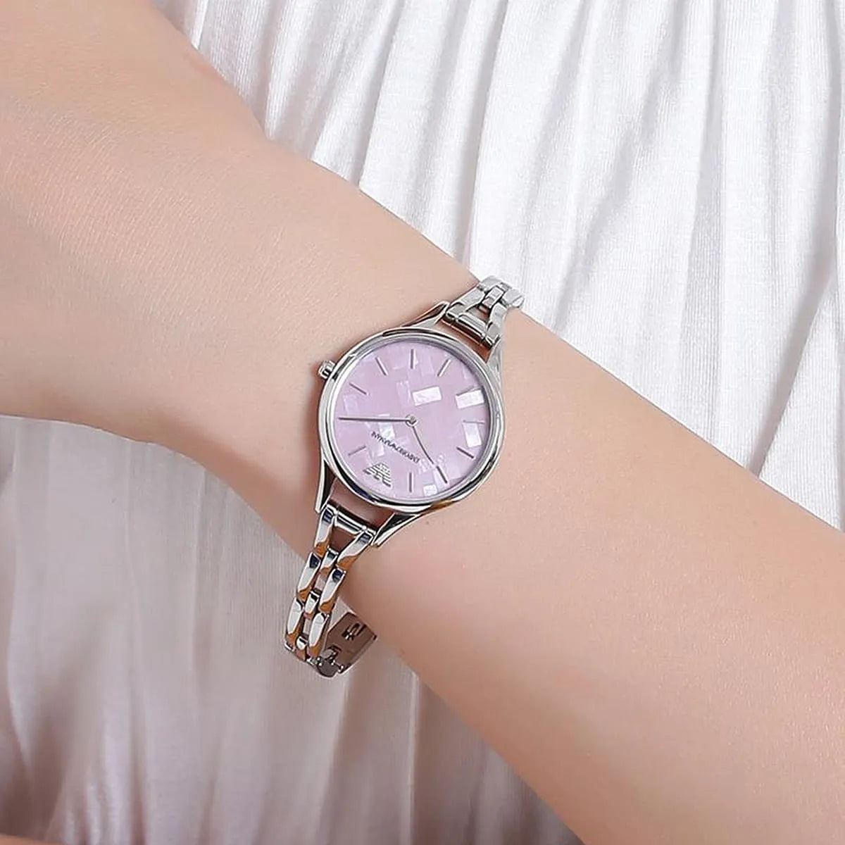 Emporio Armani Aurora Pink Dial Silver Steel Strap Watch AR11122