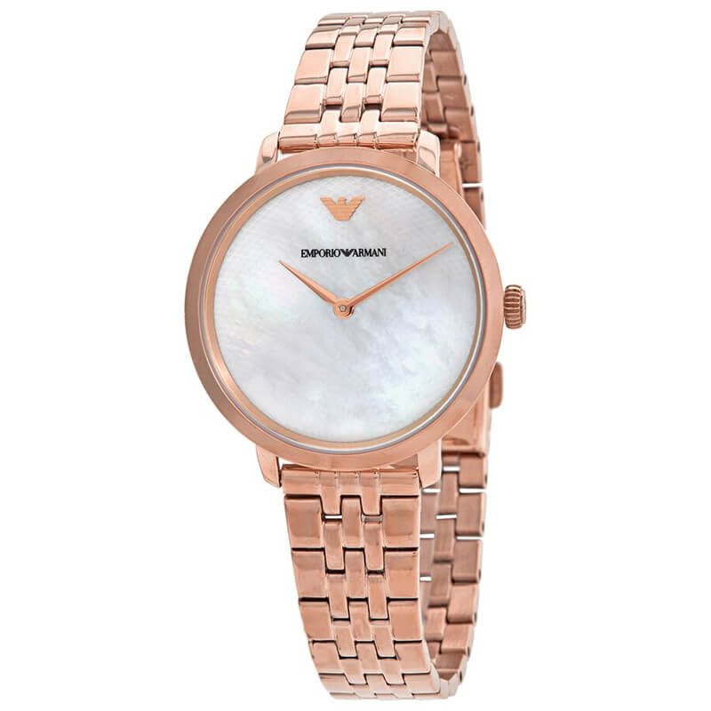 Emporio Armani Modern Rose Gold Slim White Mother of Pearl Dial Watch AR11158