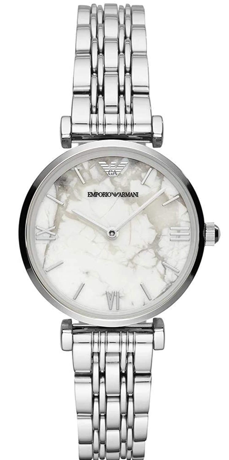 Emporio Armani White Marble Dial Bracelet Ladies Watch - AR11170