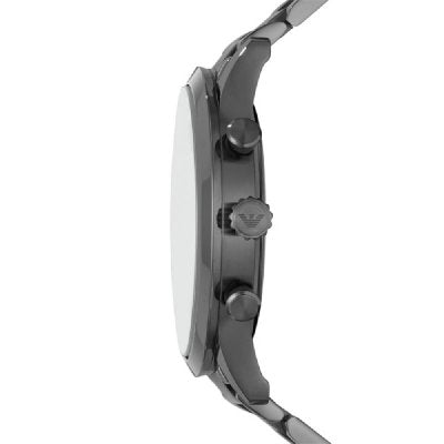 Side view of Emporio Armani AR11348 watch showing profile and chronograph pushers