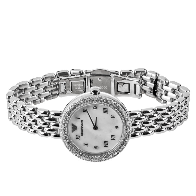 Emporio Armani AR11354 women's quartz watch worn on wrist with steel bracelet