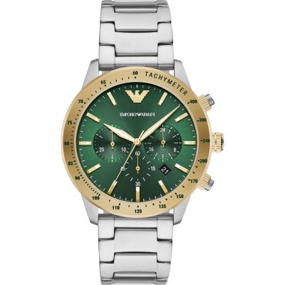 Emporio Armani AR11454 watch with green dial, gold bezel and stainless steel bracelet