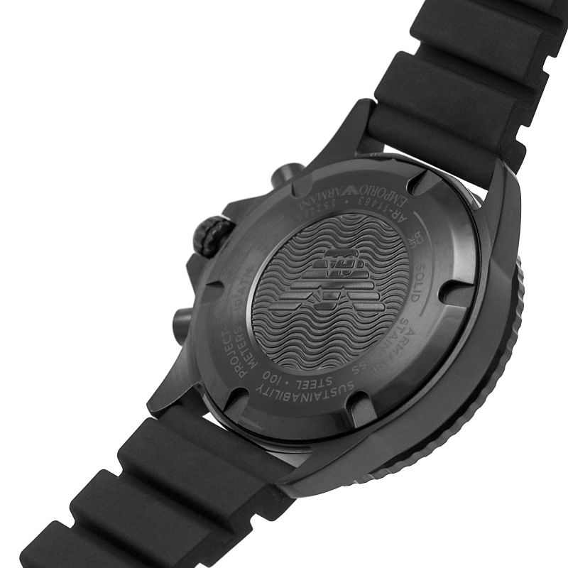 Emporio Armani Diver Chronograph Green Dial Black Silicone Men's Watch - AR11463