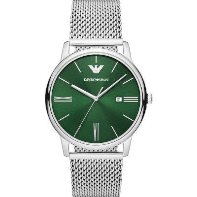 Emporio Armani AR11578 watch with green dial and stainless steel mesh strap