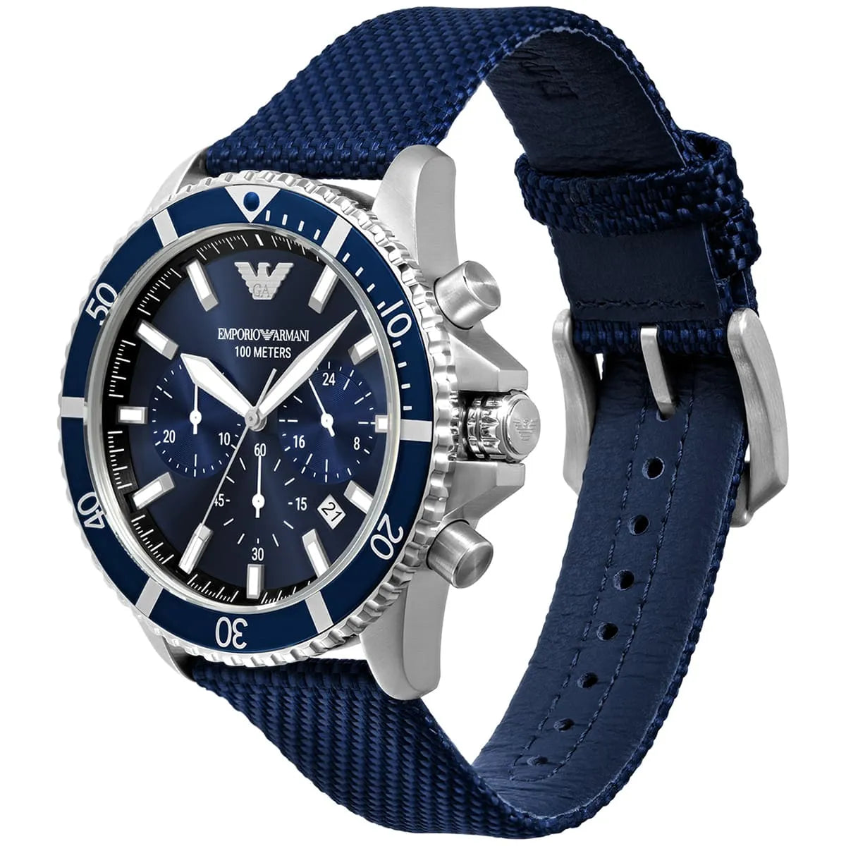 Emporio Armani World Explorer Chronograph Blue Dial Blue Strap Watch AR11588