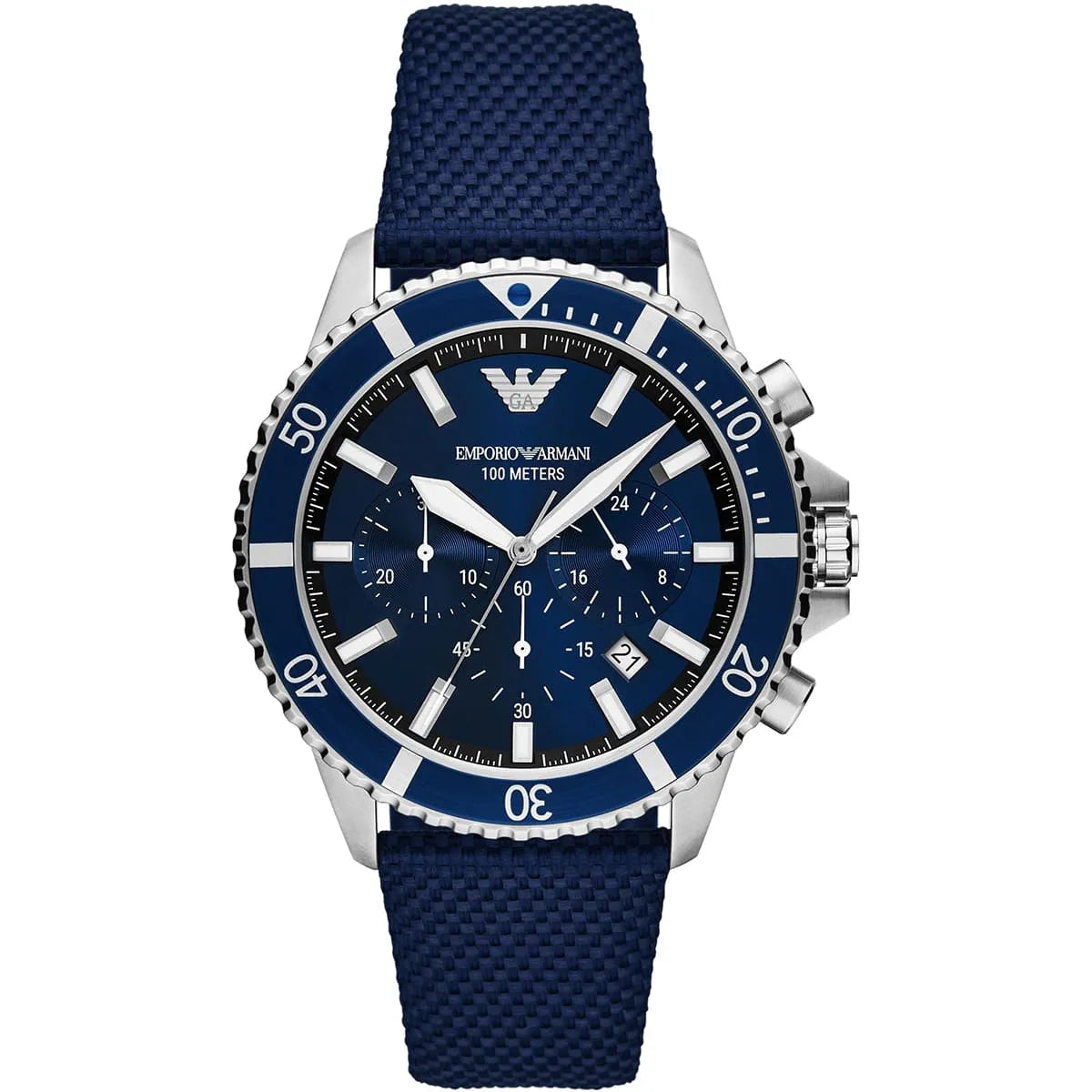 Emporio Armani World Explorer Chronograph Blue Dial Blue Strap Watch AR11588