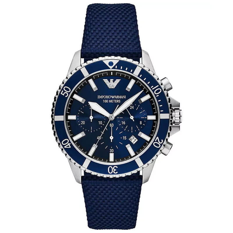 Emporio Armani World Explorer Chronograph Blue Dial Blue Strap Watch AR11588