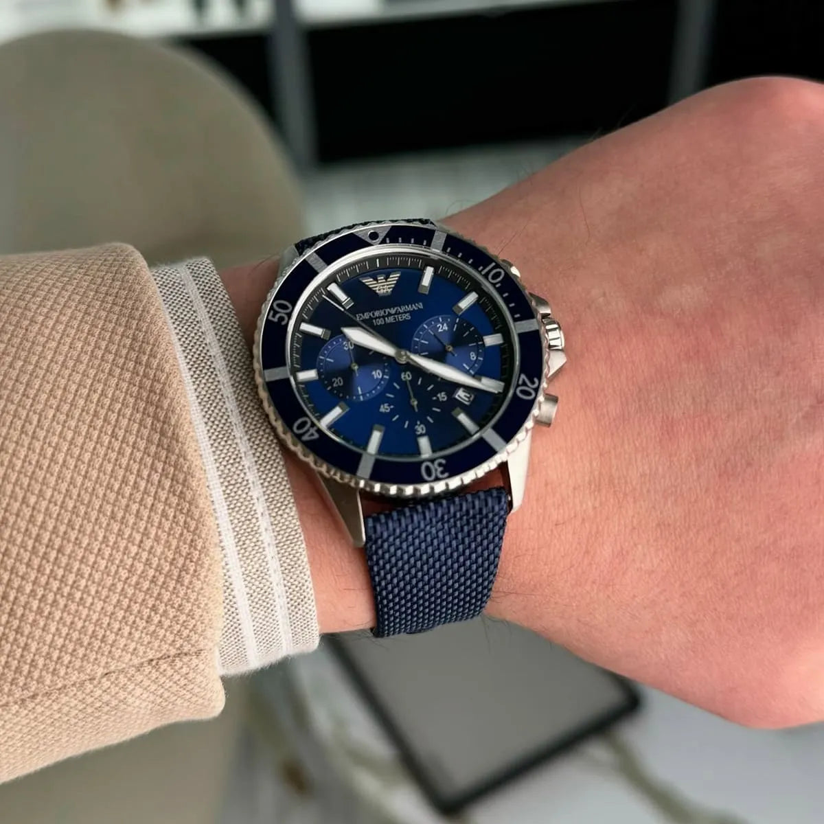 Emporio Armani World Explorer Chronograph Blue Dial Blue Strap Watch AR11588
