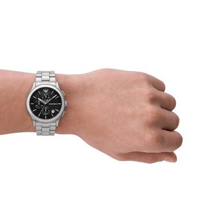 Emporio Armani AR11602 chronograph watch worn on wrist with steel bracelet