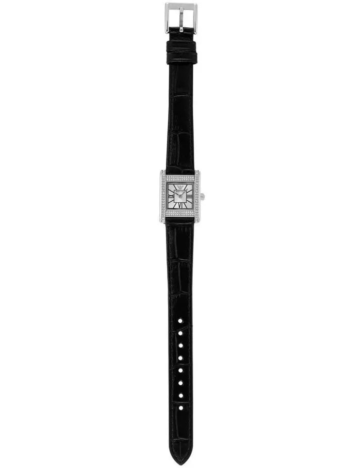 Emporio Armani AR11660 black crocodile-embossed leather strap with silver-tone buckle and watch head