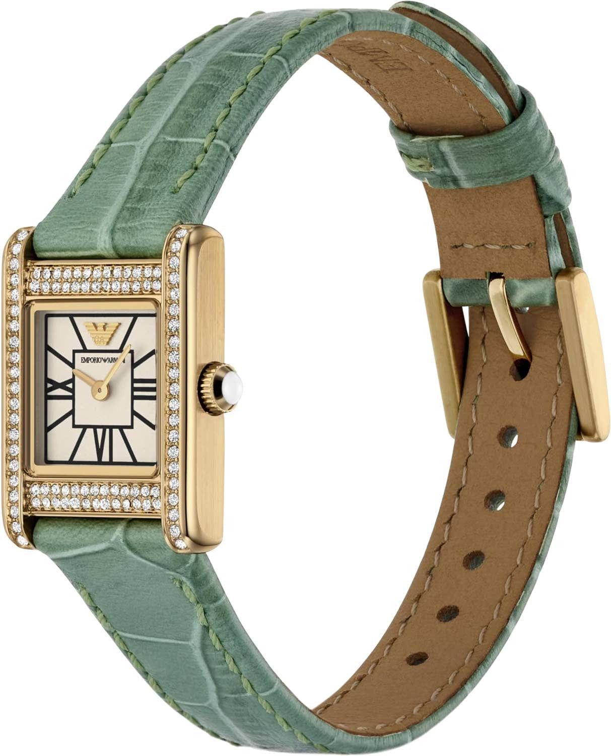 Emporio Armani Classic White Dial Green Leather Strap Women Watch - AR11661