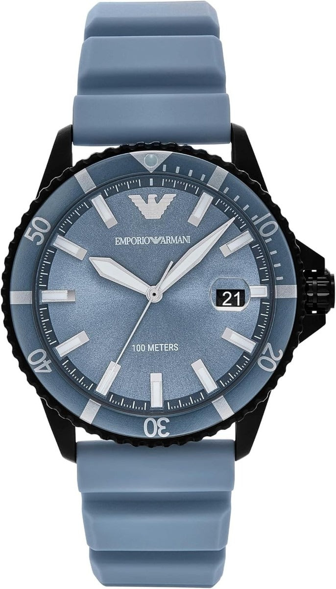 Emporio Armani Sea Explorer Divers Blue Dial Blue Silicone Strap Men Watch  - AR11685