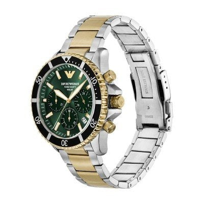 Emporio Armani World Explorer Chronograph Green Dial Two Tone Steel Strap Men Watch - AR11695