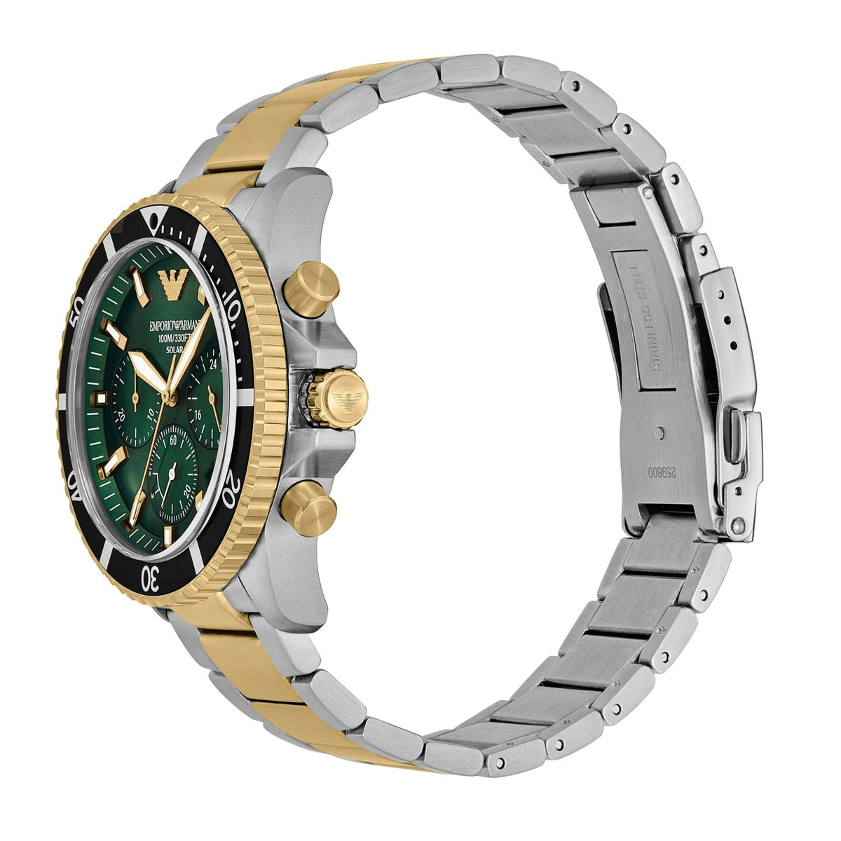 Emporio Armani World Explorer Chronograph Green Dial Two Tone Steel Strap Men Watch - AR11695