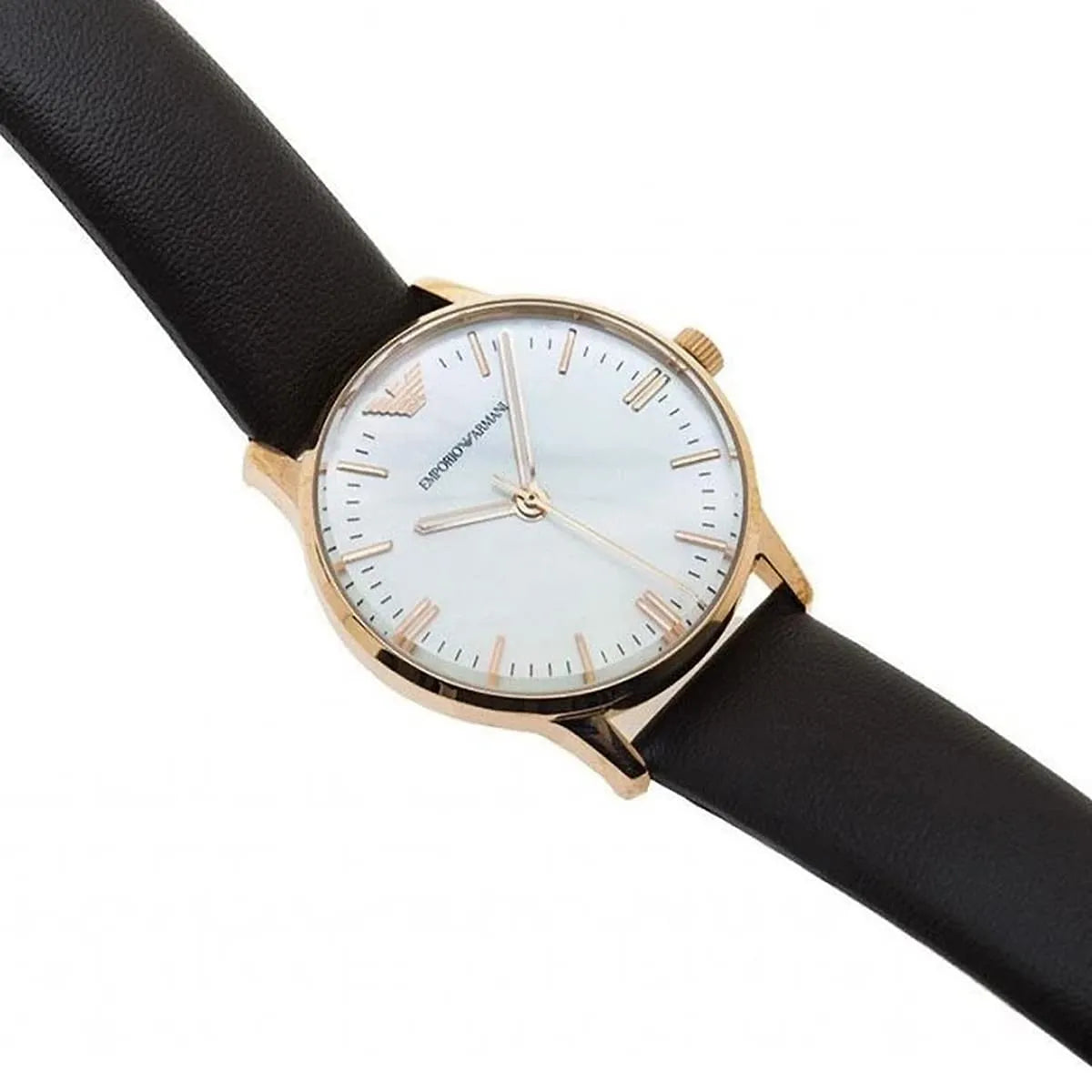 Emporio Armani Classic Quartz Mother of Pearl Dial Brown Leather Strap Watch AR1601