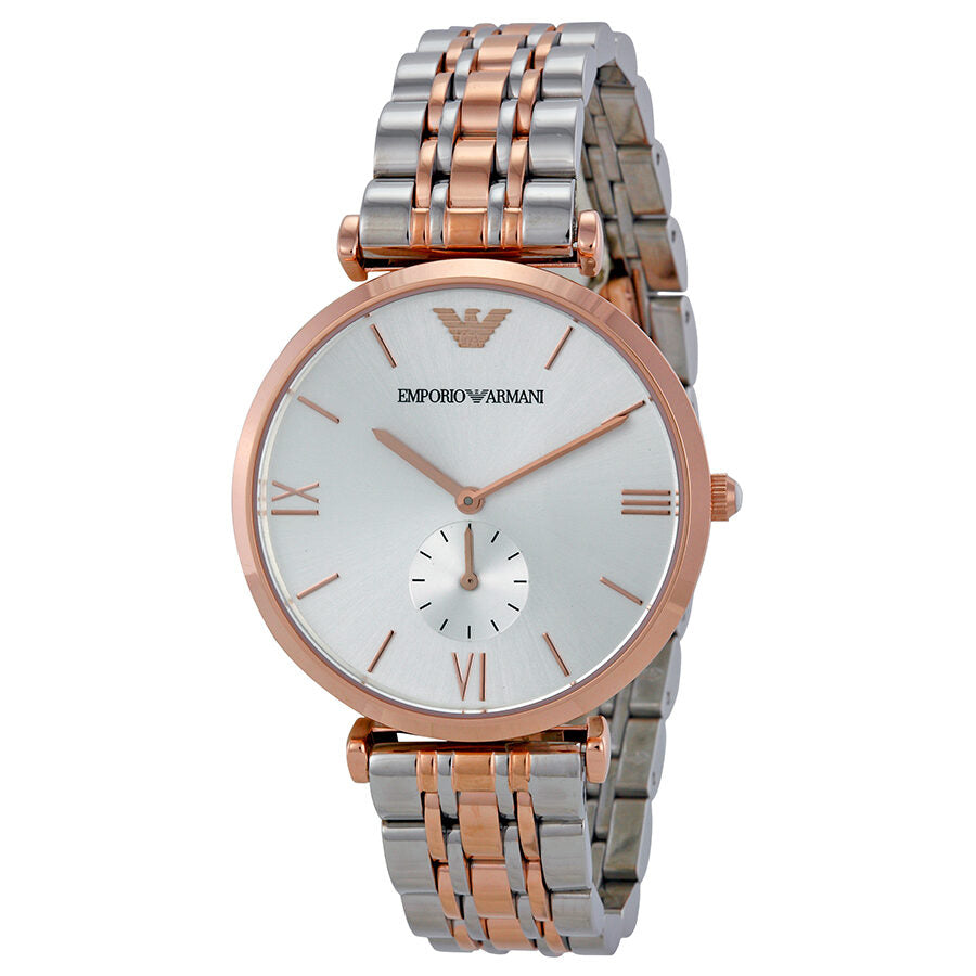 Emporio Armani AR1677 two-tone men's watch with silver dial and rose gold case