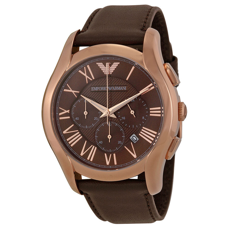 Emporio Armani AR1701 chronograph watch with brown dial and rose gold case