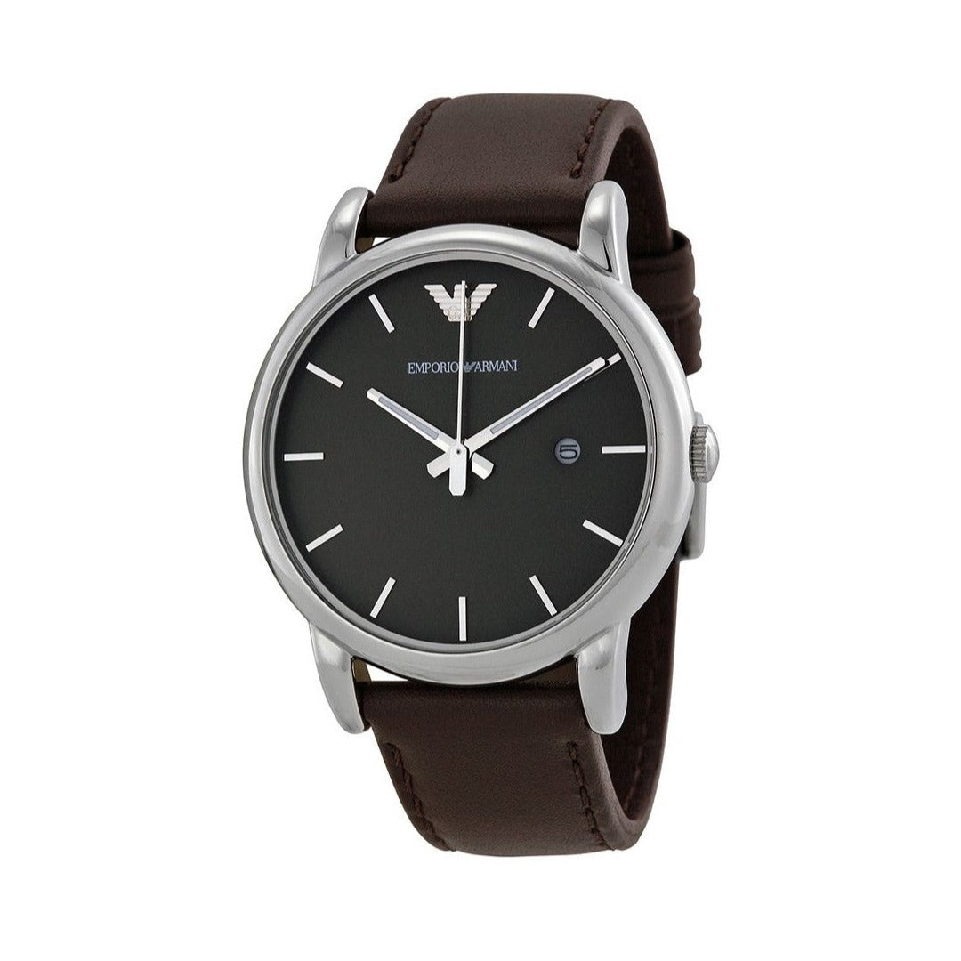 Emporio Armani AR1729 watch worn on wrist showing brown dial and silver case