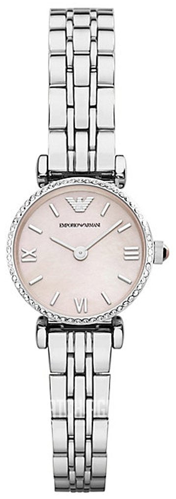 Emporio Armani Classic Gianni T Bar Crystals Pink Dial Silver Steel Strap Women's Watch - AR1781