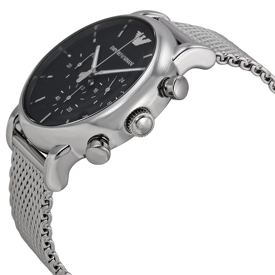 AR1811 side view showing chronograph pushers and steel mesh strap